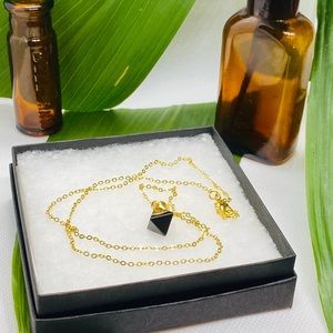 18K Diamond Cut Black Agate Necklace